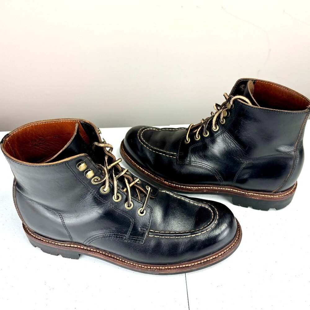 Grant Stone Brass Boot Size 10 D Black Leather Boots Moc Toe